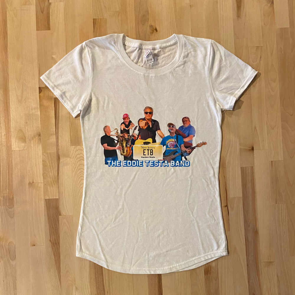 Eddie Testa Band Ladies White Fitted T-Shirt with Band Members