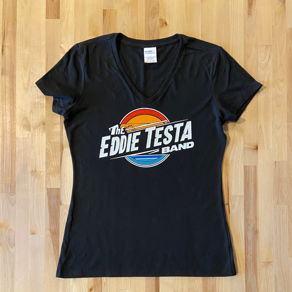 Eddie Testa Band Ladies Fitted V- Neck Shirt with Sun Logo