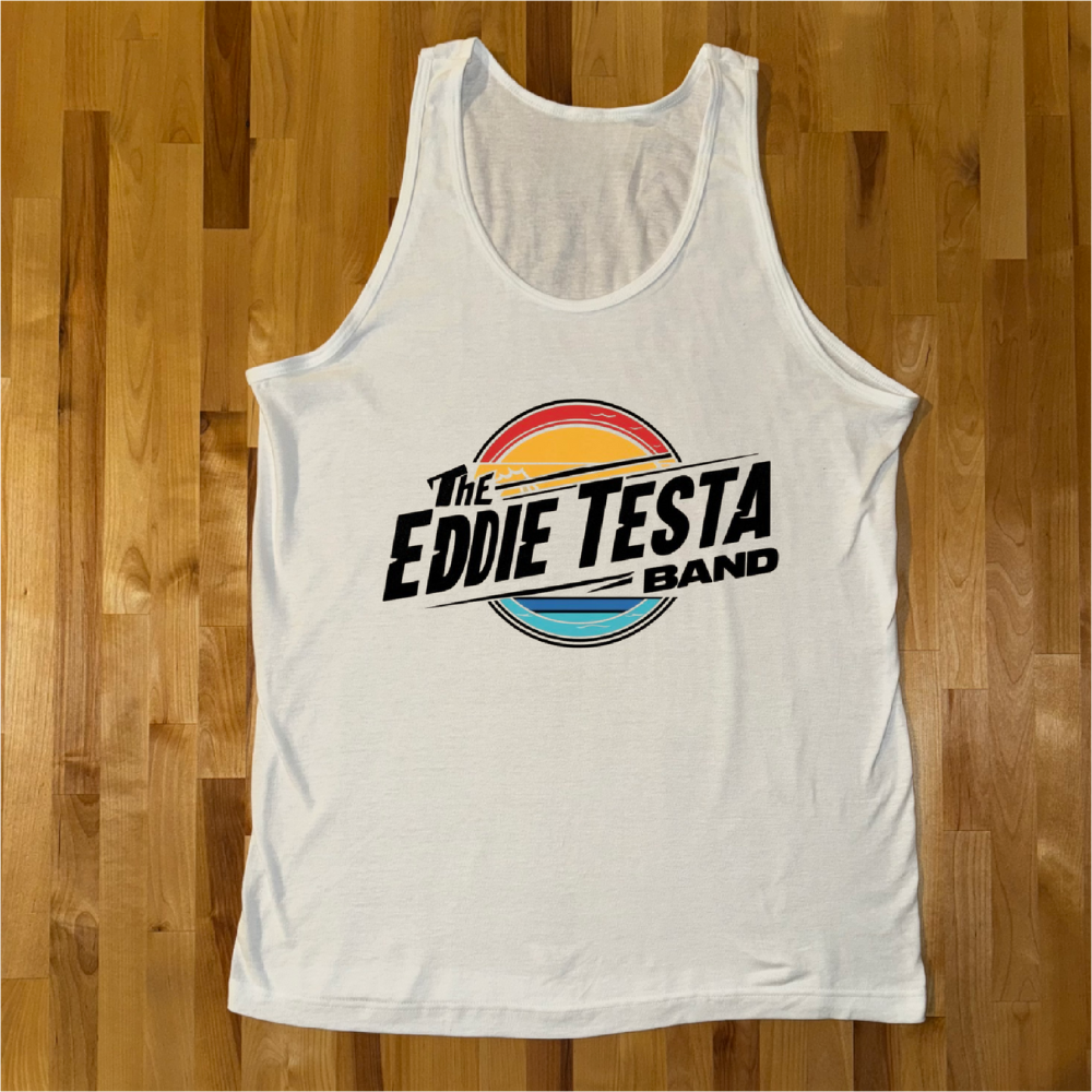 Eddie Testa band White Mens Tri Blend Tank With Sun Logo