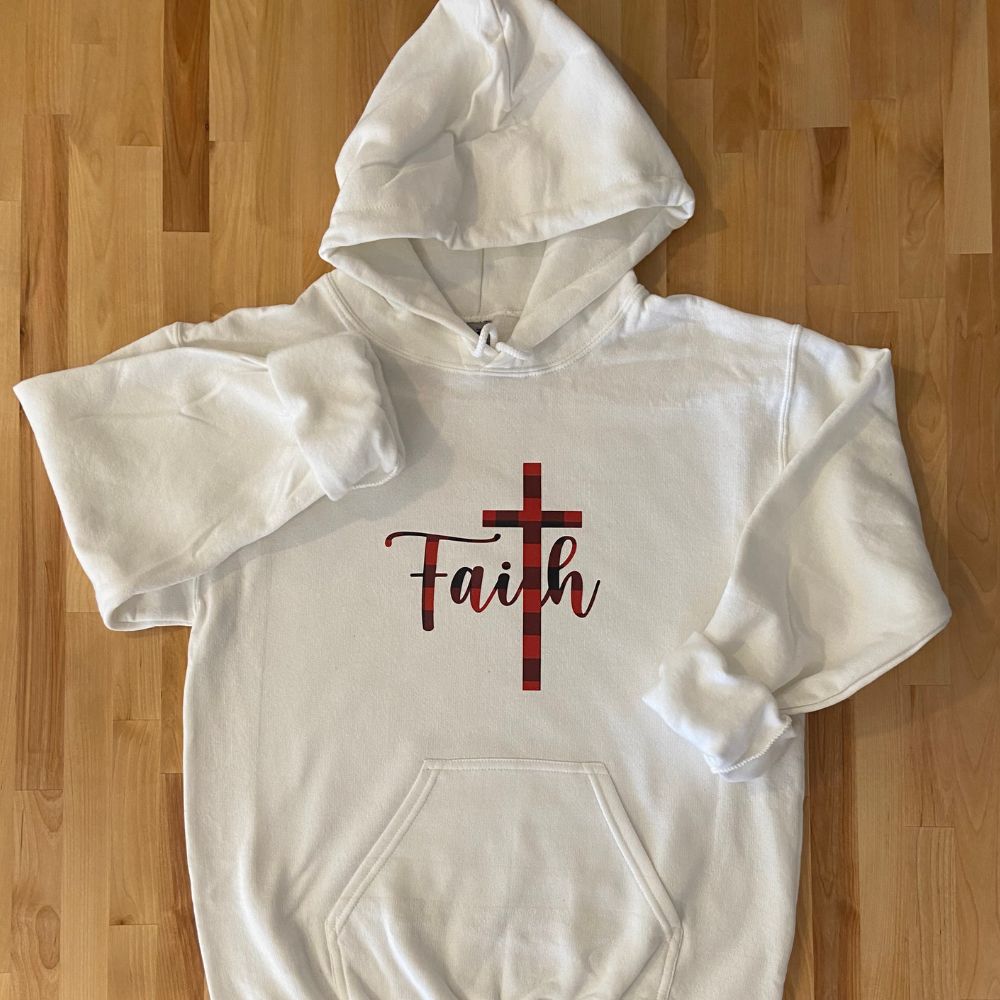 Faith Red buffalo Image on White Hoodie