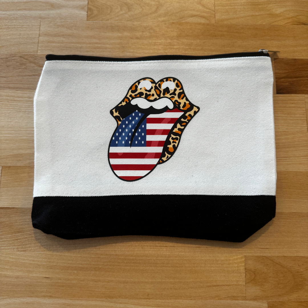 Leopard/Flag Rolling Tones canvas pouch