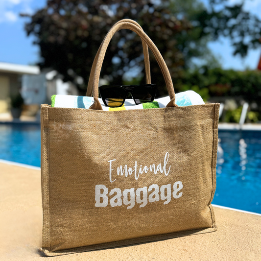 Emotional Baggage Burlap Beach bag