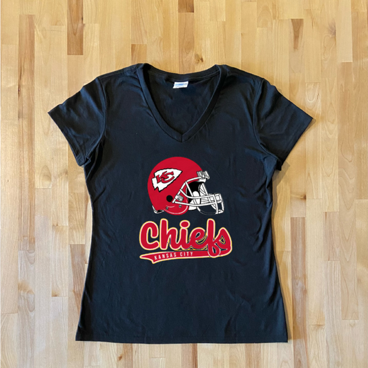 Kansas City Chiefs Ladies Tri- Blend Black V-Neck